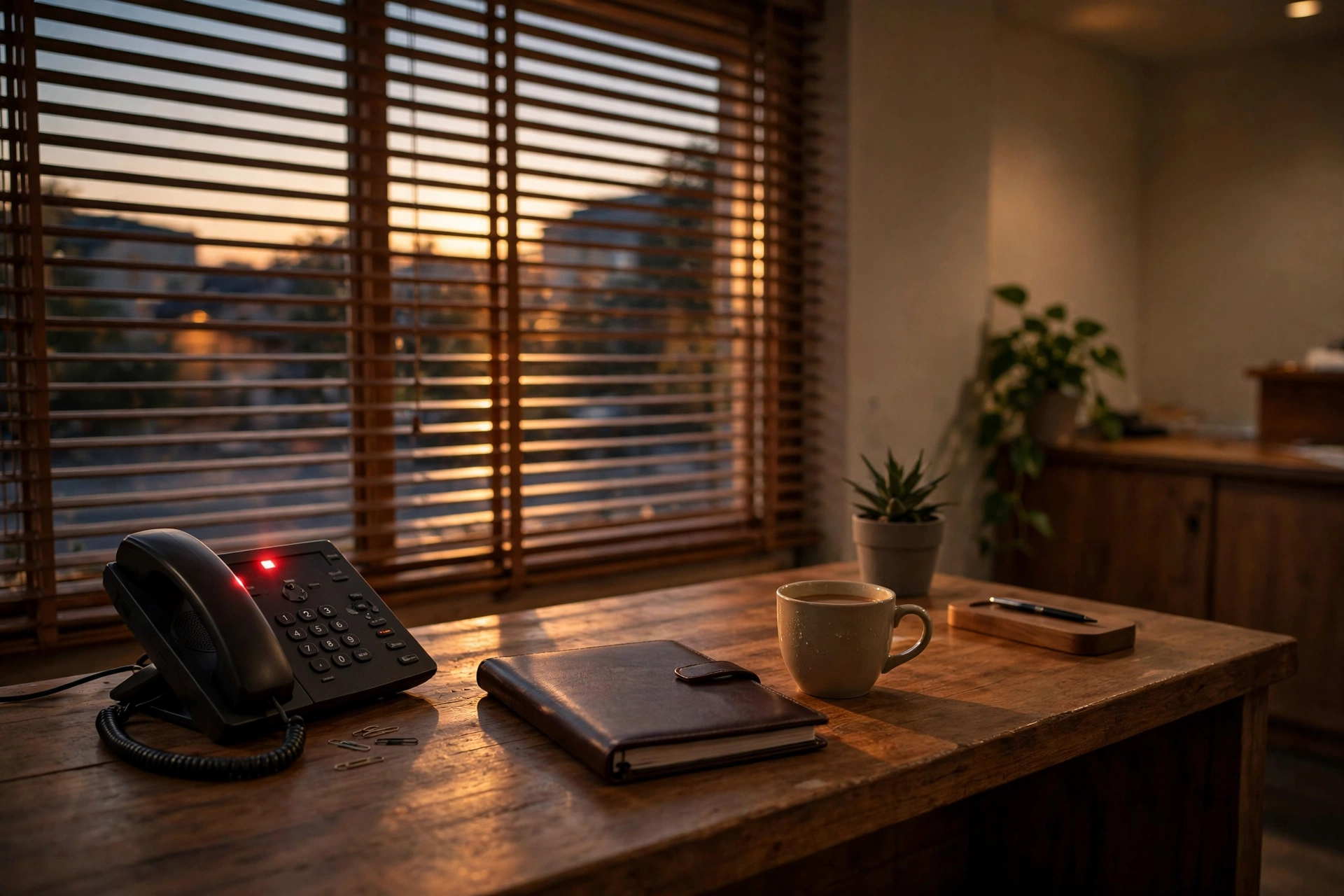 An empty reception desk after hours with the phone ringing unanswered - every missed call is a customer lost