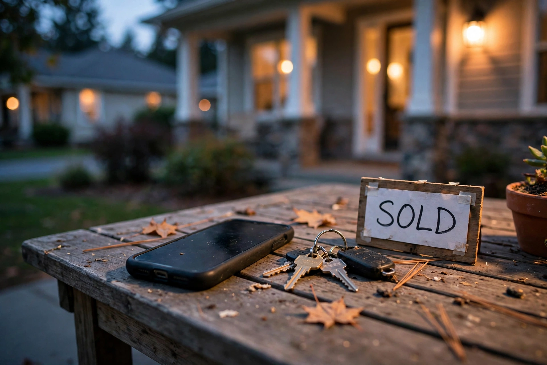 Phone and house keys on a porch table — calls answered even after hours