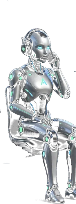 AI robot wearing a headset answering a call